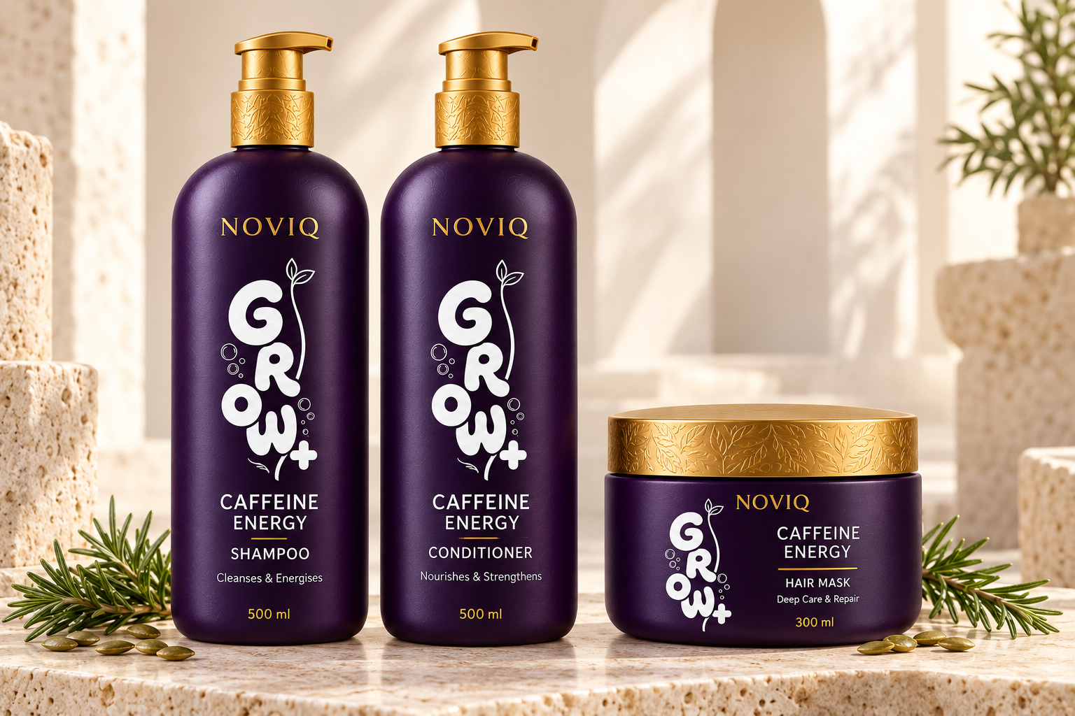 NOVIQ Caffeine Energy shampoo, conditioner and hair mask