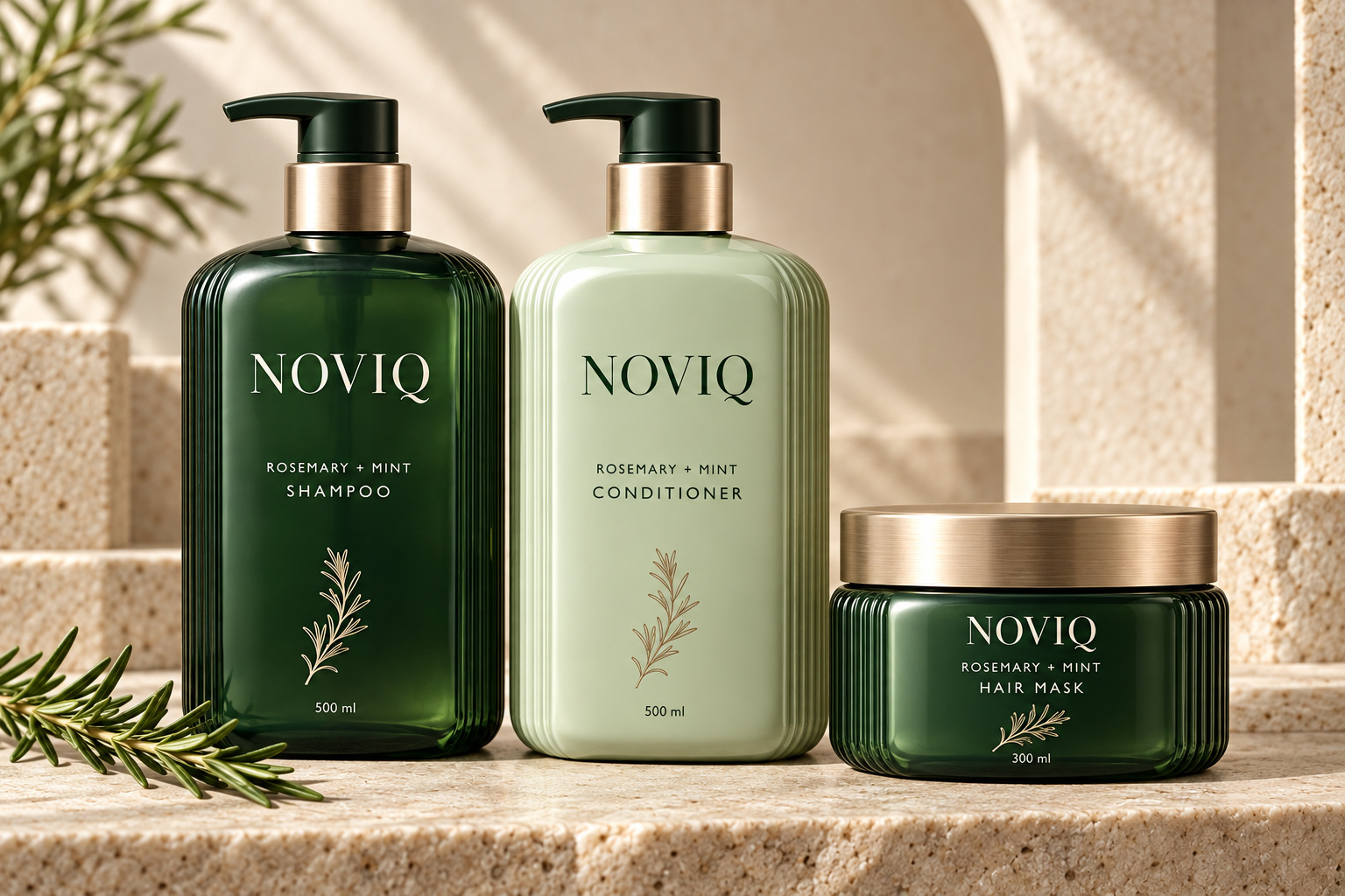 NOVIQ Rosemary + Mint shampoo, conditioner and hair mask